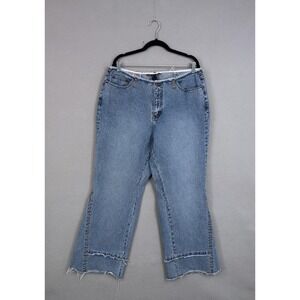 Vintage Venezia Jeans Jeans Womens 18 Blue Wide Leg Studded Fringe Denim Raw Hem